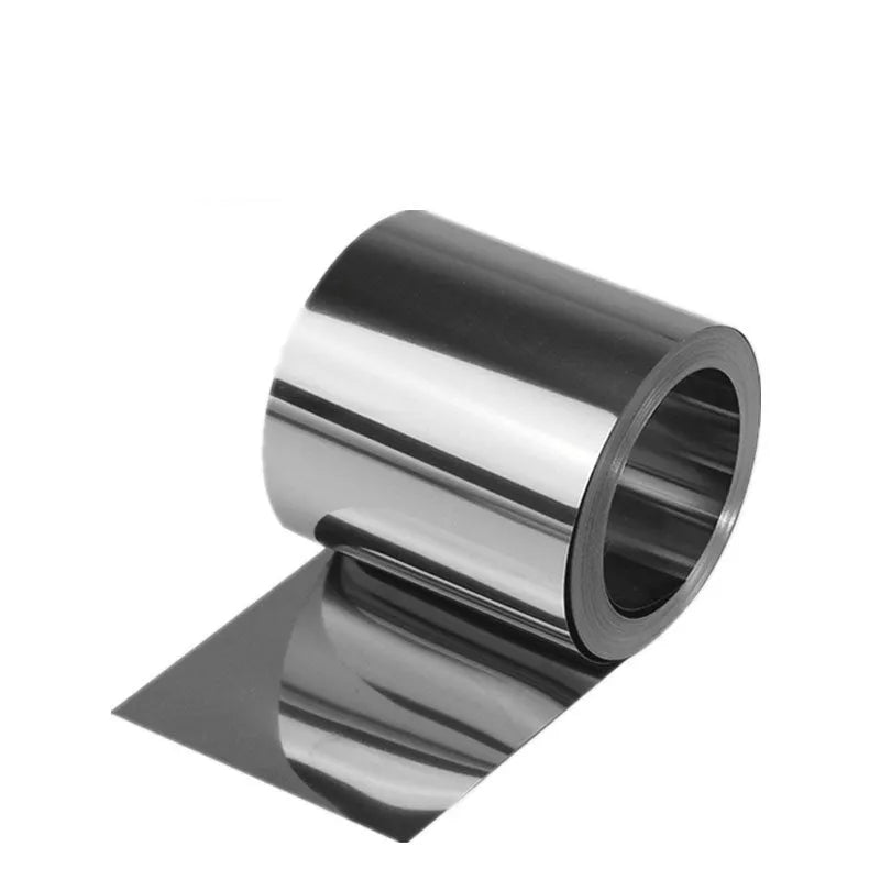 304 stainless steel metal strip showing different thickness options on a workbench