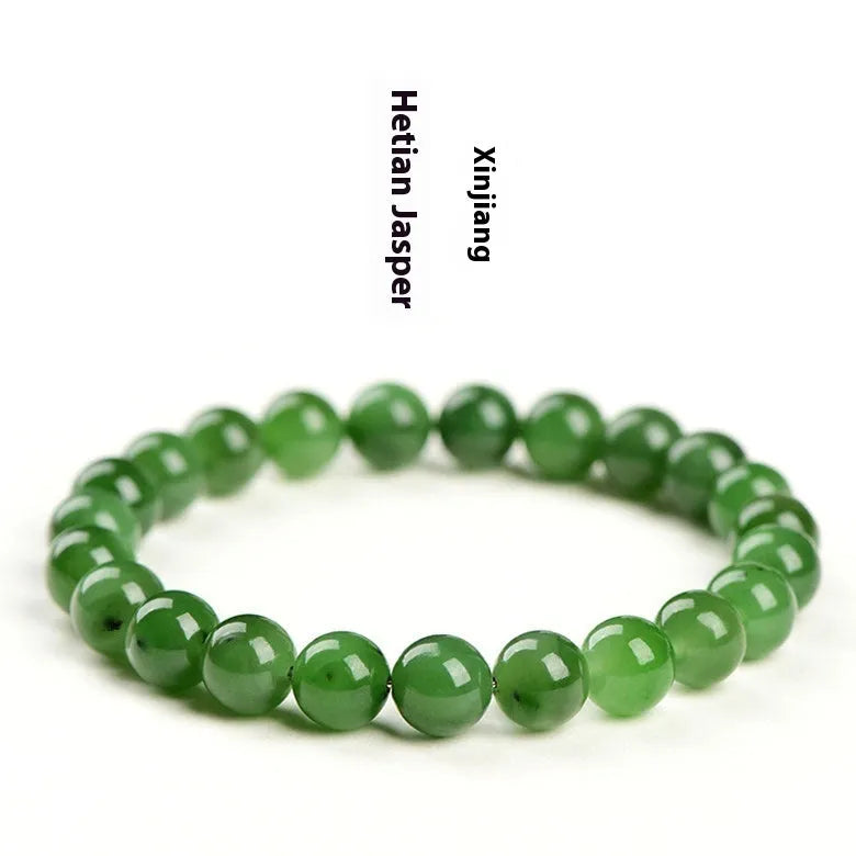 Natural jasper ball bracelet handcrafted from Hetian jade with polished stone beads