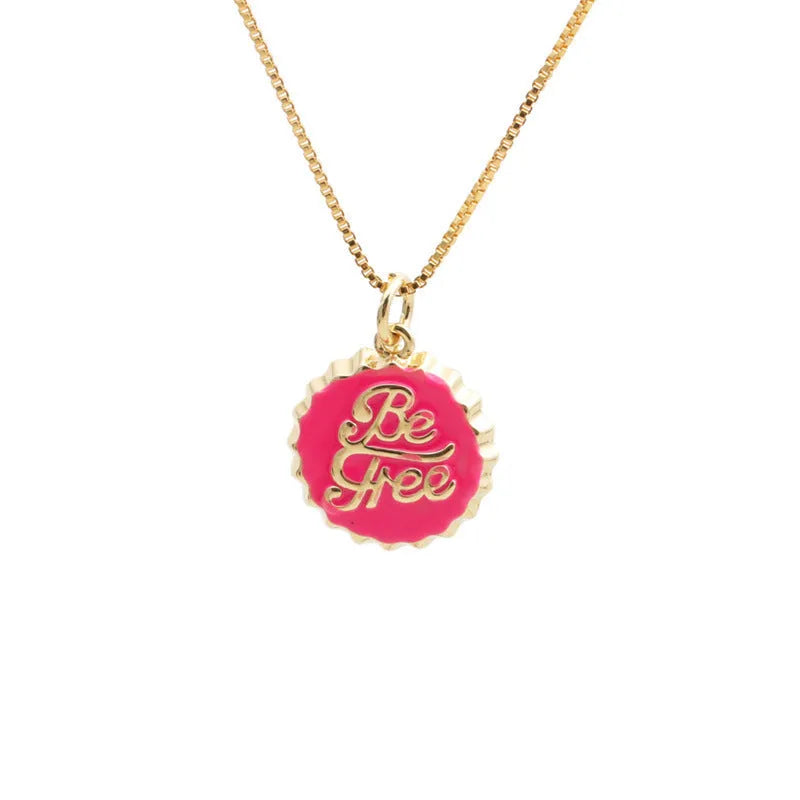 Copper bottle cap pendant necklace with 18K gold electroplated finish on a 40cm box chain