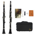 Black bakelite clarinet with 17 nickel-plated keys and carrying case for beginners