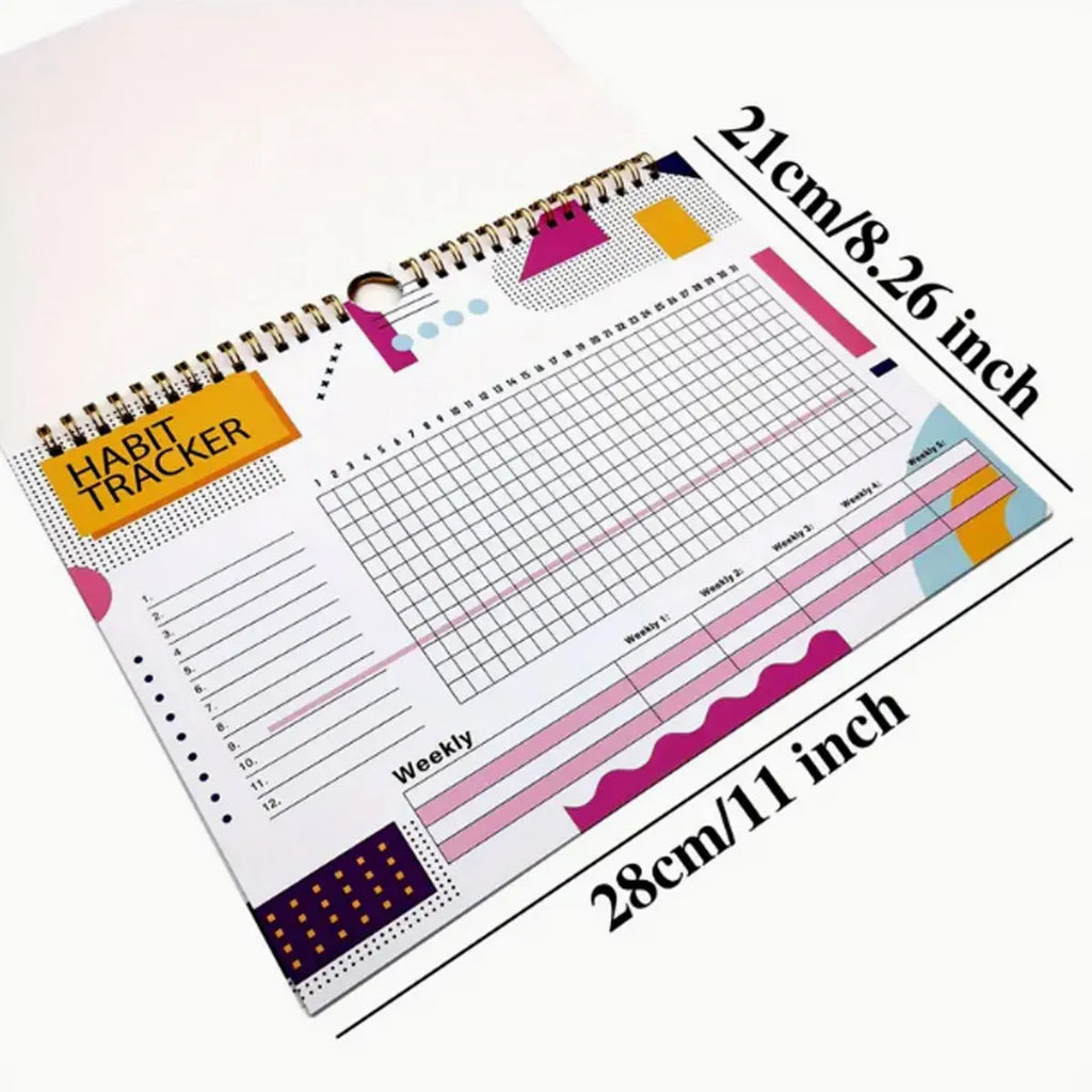 Habit tracking planner book with 12 pages in A4 size showing flower white cover option