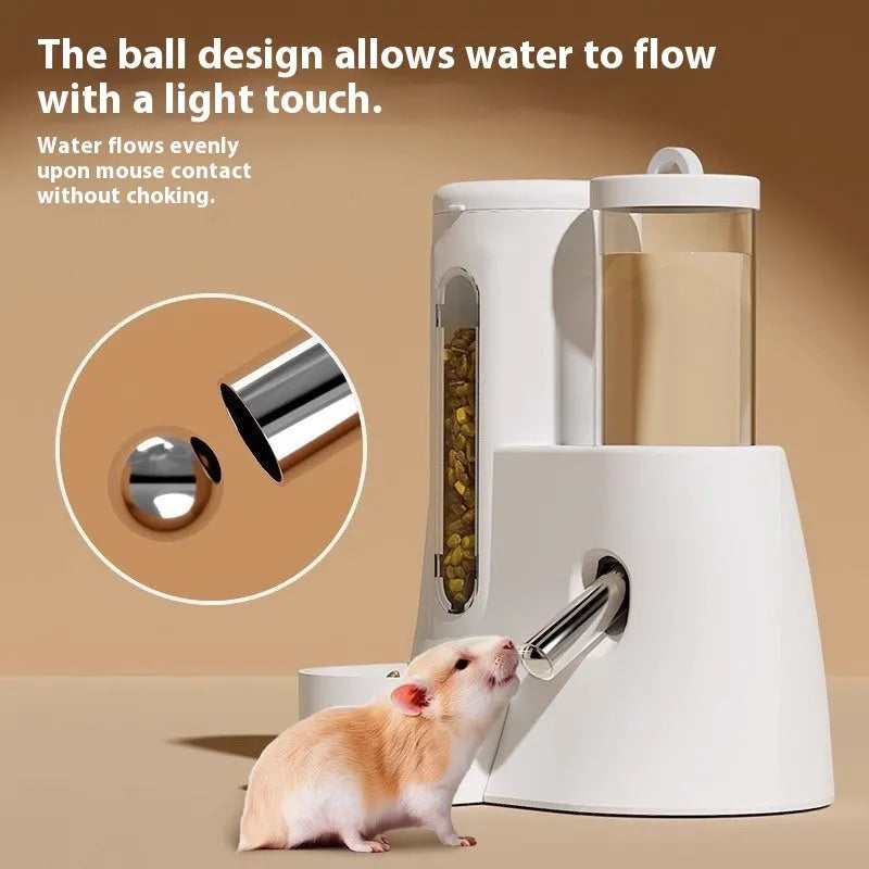 White, blue, and pink hamster automatic water feeder and food basin for cage.