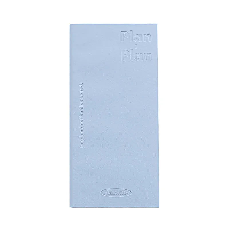 Embossed A5 daily meter book notebook showing blue, grey, purple, and white cover colour options.