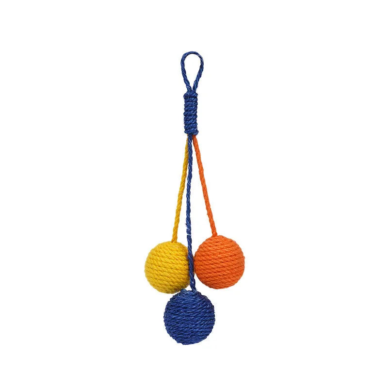 Cat toy set showing bite-resistant catnip ball and 255mm teaser stick in blue, green and multicolour options
