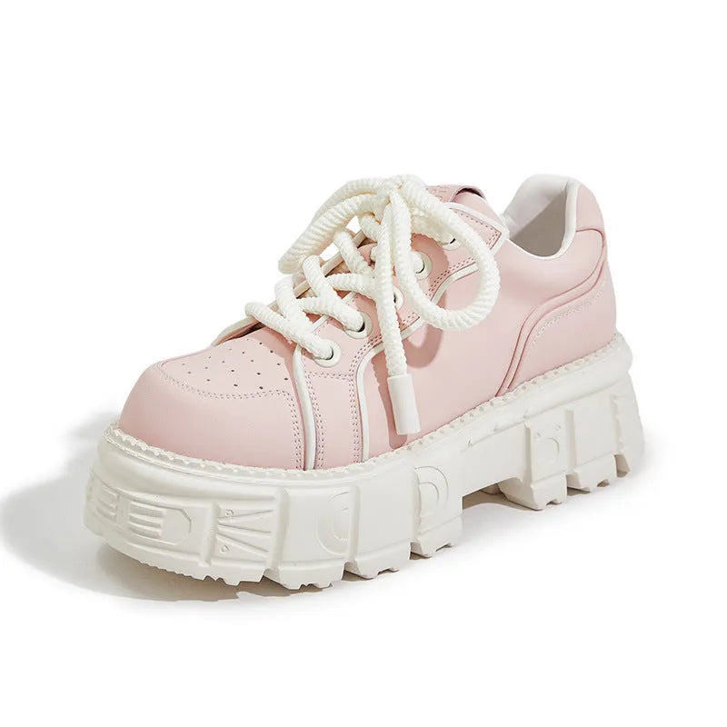 Women's leather casual shoes with spring muffin bottom design in beige or pink colours