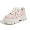 Women's leather casual shoes with spring muffin bottom design in beige or pink colours