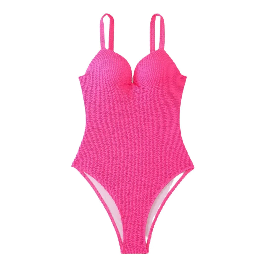 Women's one-piece swimsuit with sunkissed stripe pattern in sleeveless design showing colour options