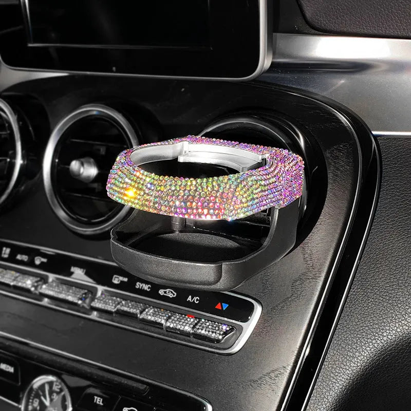 Rhinestone decorated car air vent cup holder in various diamond colours