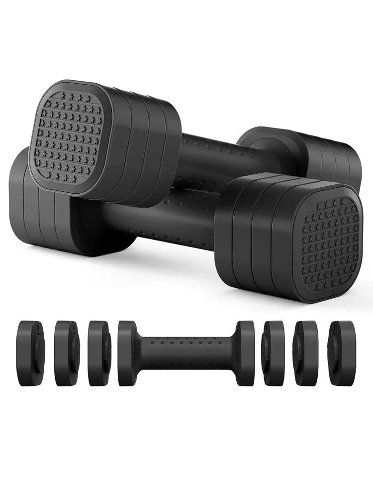 Women's detachable 5lb dumbbells in pink, blue, black, and purple colours for fitness training