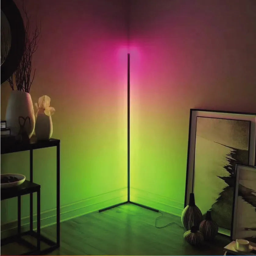 Black aluminium alloy smart floor lamp with RGB lighting and remote control