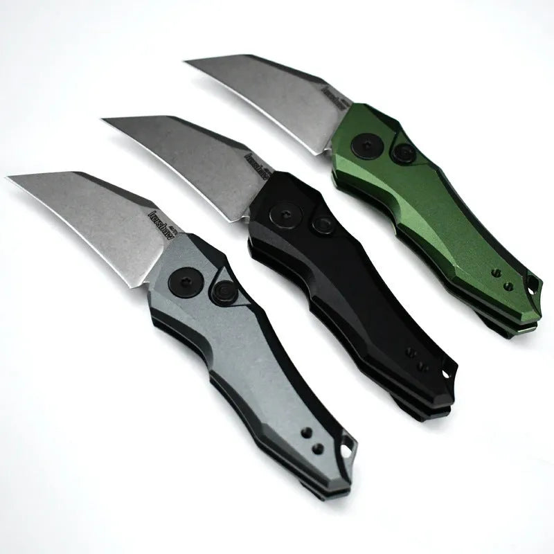 Outdoor folding knife showing 150mm length with black, grey, and green colour options