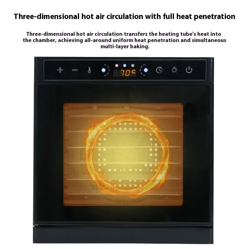 Stainless steel fruit dehydrator with multiple drying trays and LED control panel