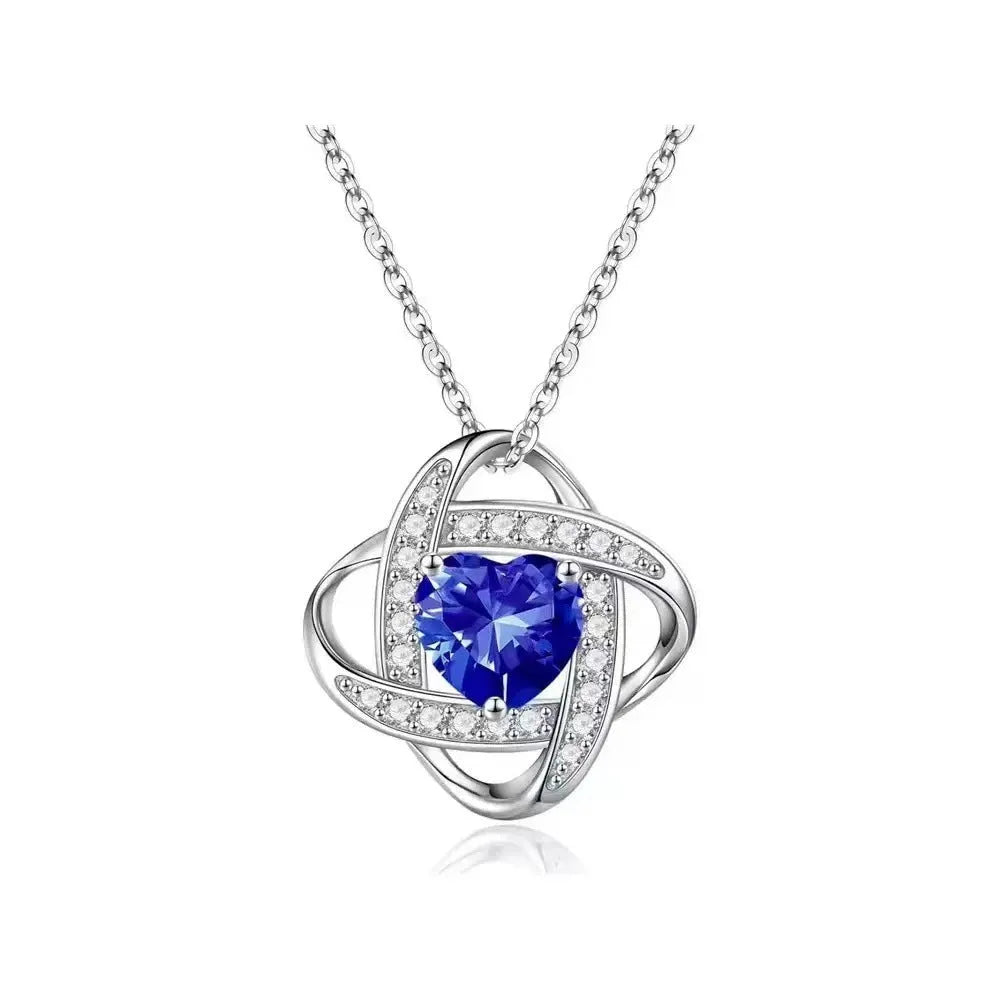 Heart-shaped copper necklace with electroplated platinum finish in red diamond colour variation