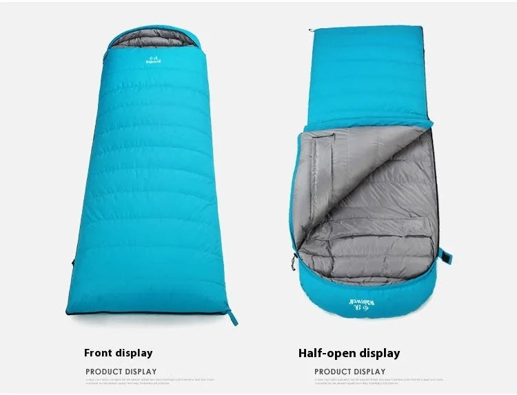 Black outdoor sleeping bag with envelope structure and white goose down filler for camping