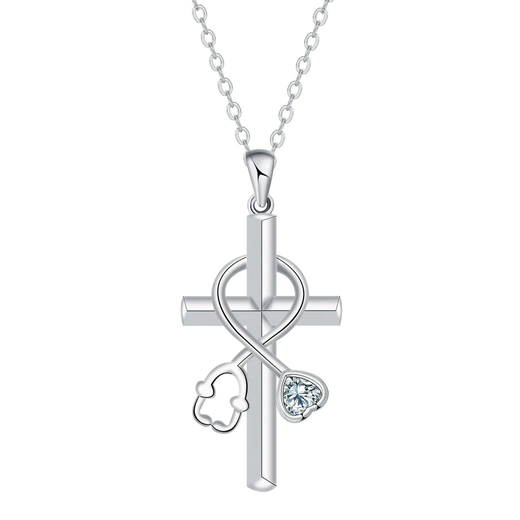 Copper stethoscope pendant necklace with electroplated finish on cross chain