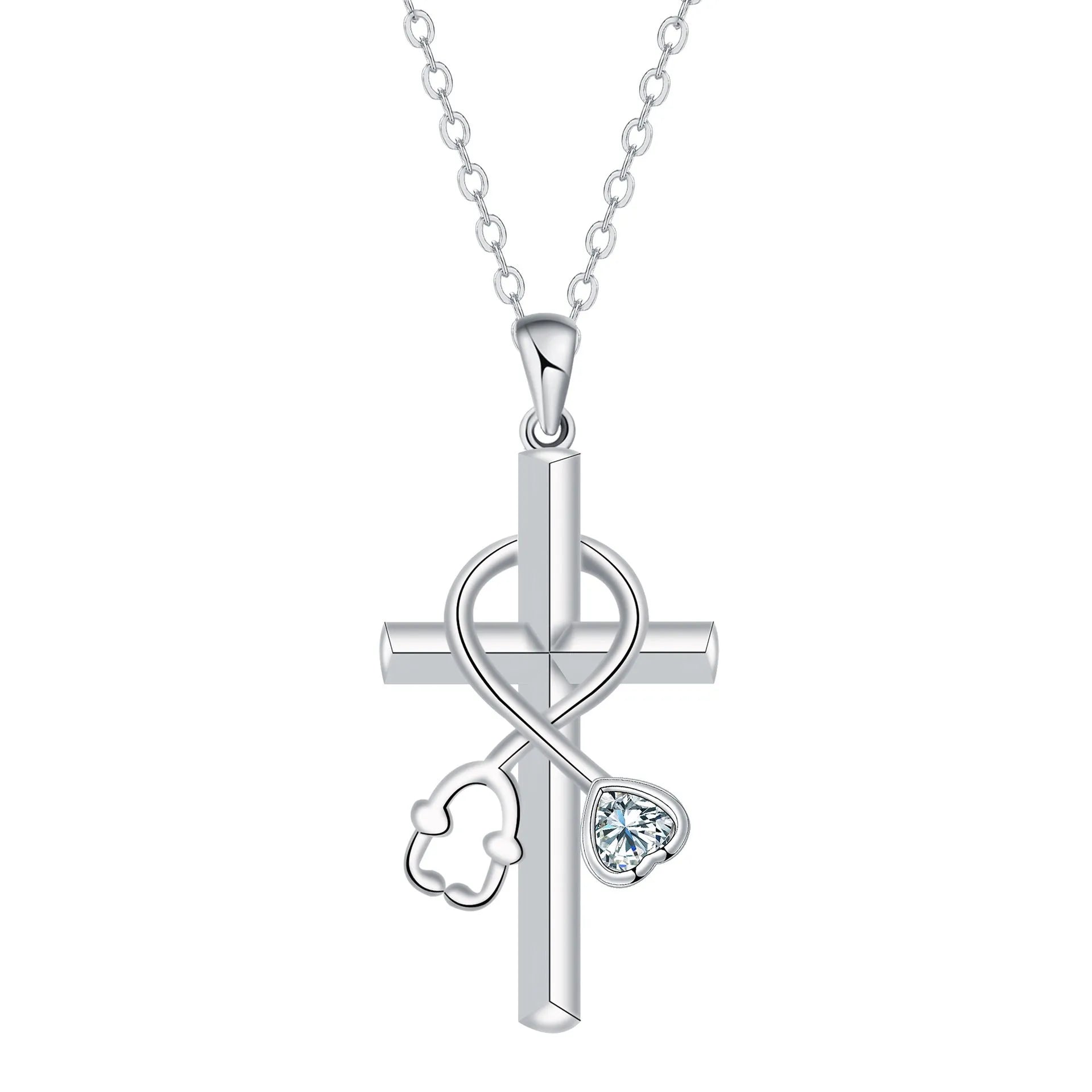 Copper stethoscope pendant necklace with electroplated finish on cross chain