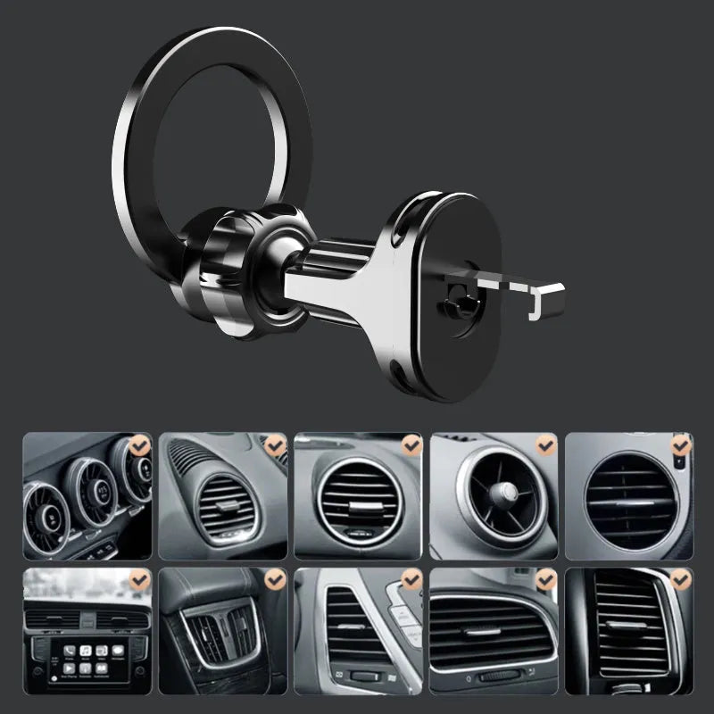 Black magnetic suction car phone holder with O-ring for air vent mounting