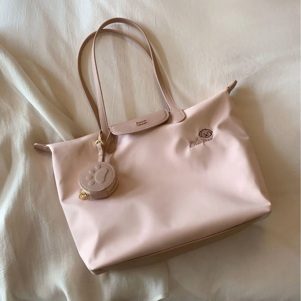 Pink Oxford cloth tote bag with sandwich pocket and mobile phone compartment