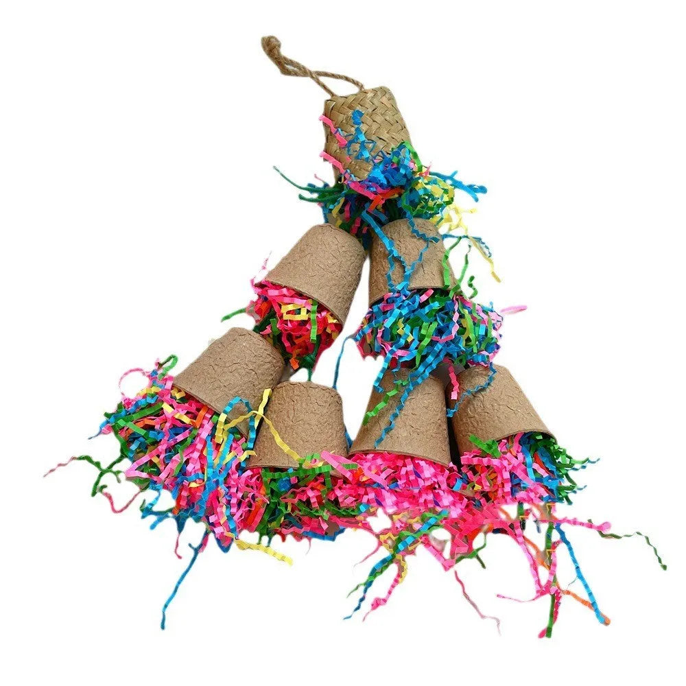 38cm wood colour parrot paper cup palm weaving gnawing toy for birds