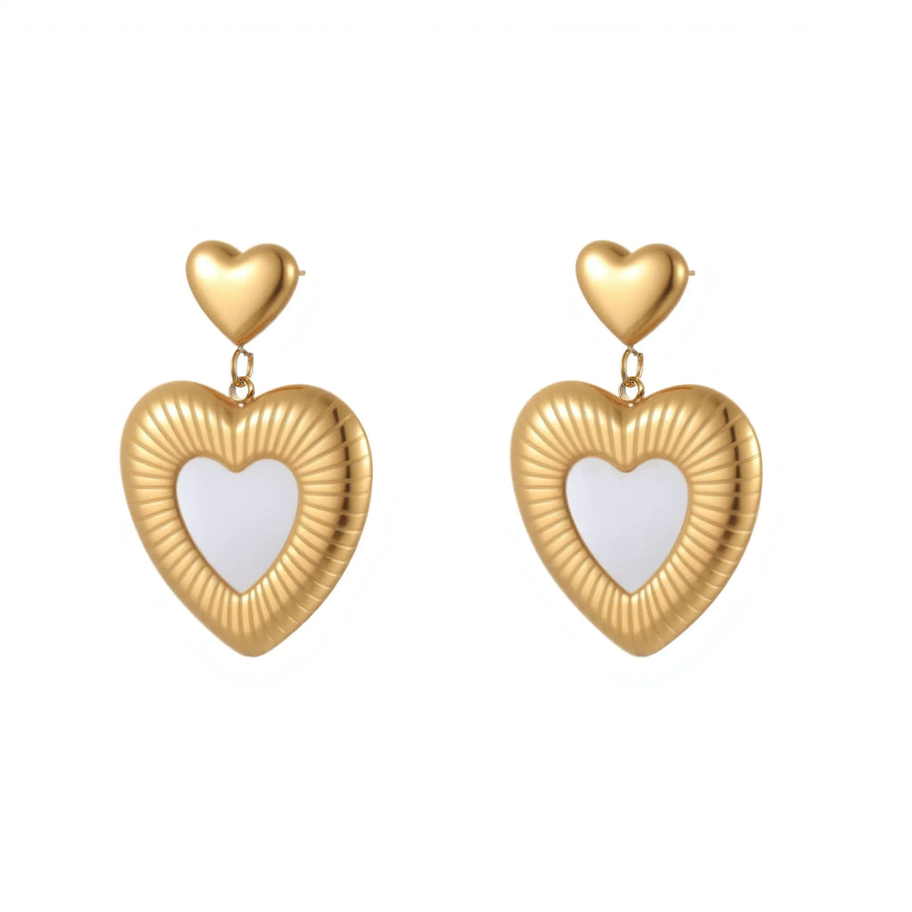 Women's heart-shaped stainless steel earrings with 18K gold electroplating