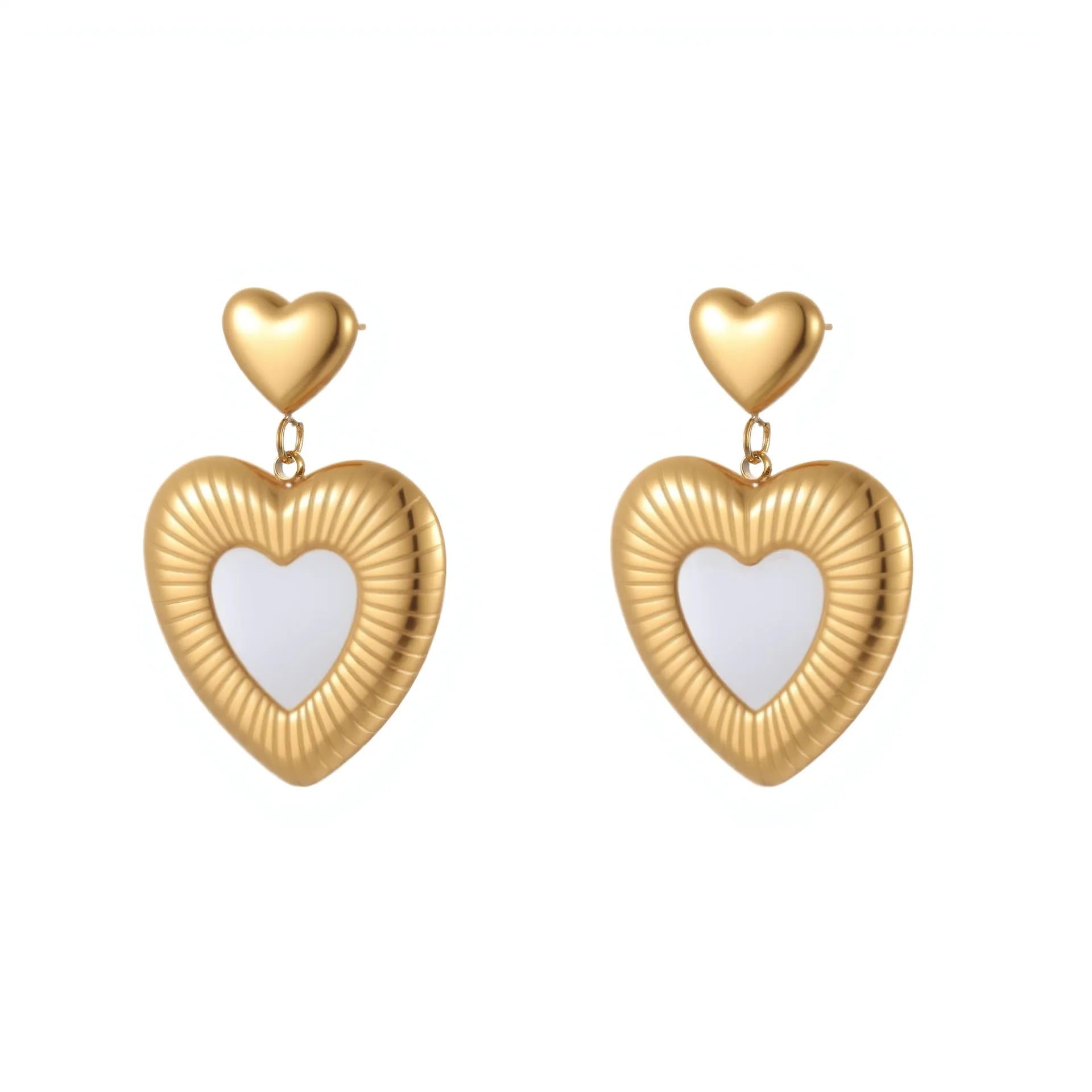 Women's heart-shaped stainless steel earrings with 18K gold electroplating