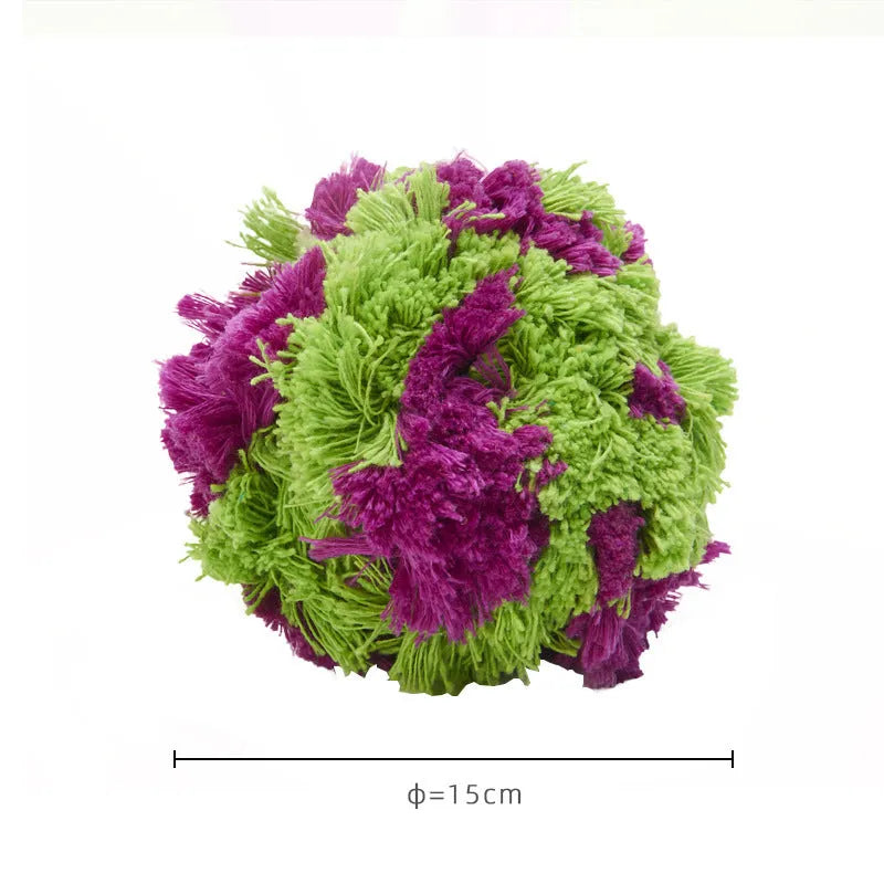 Purple plush seaweed ball dog chew toy for teething puppies 15cm diameter