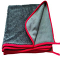 Grey car cleaning towel with black trim edge in various sizes from 20x30cm to 60x160cm.
