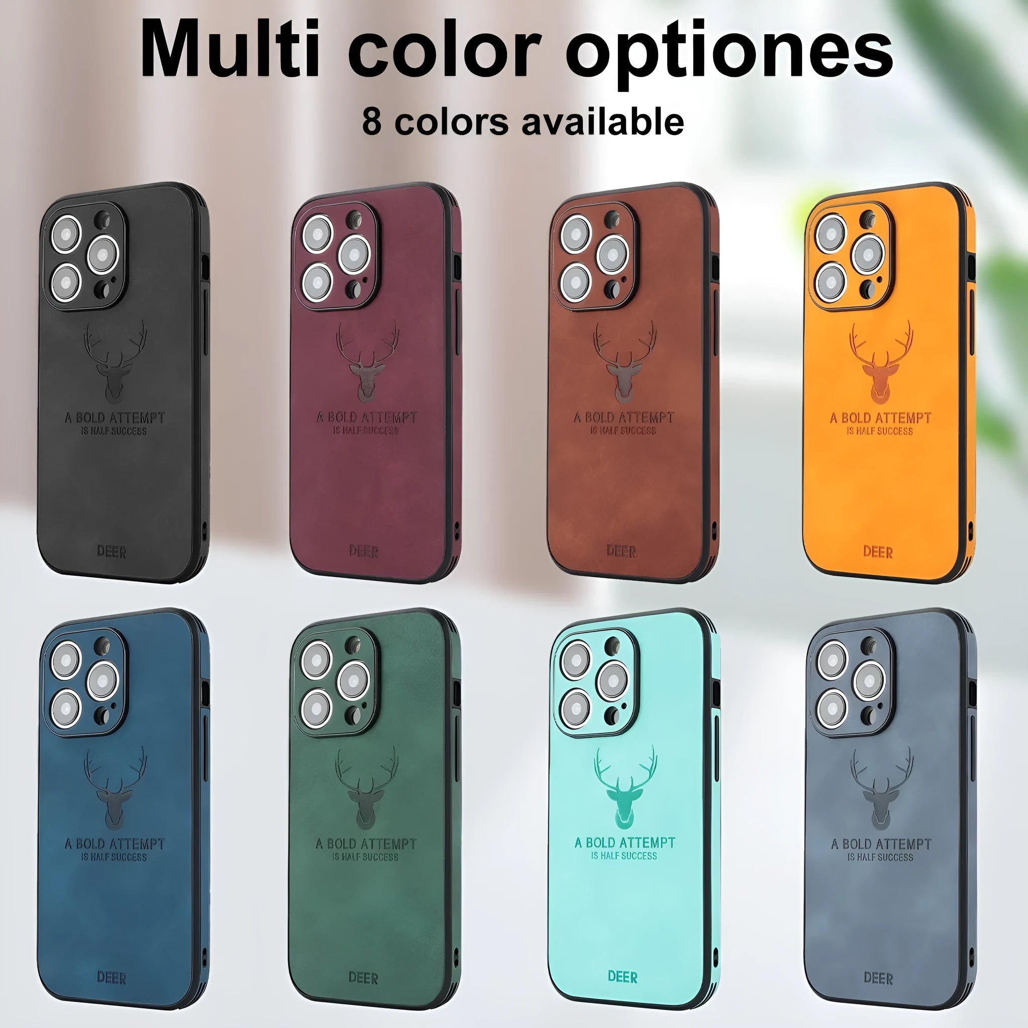iPhone 16 magnetic charging case with embossed moose head design in imitation leather, showing colour options