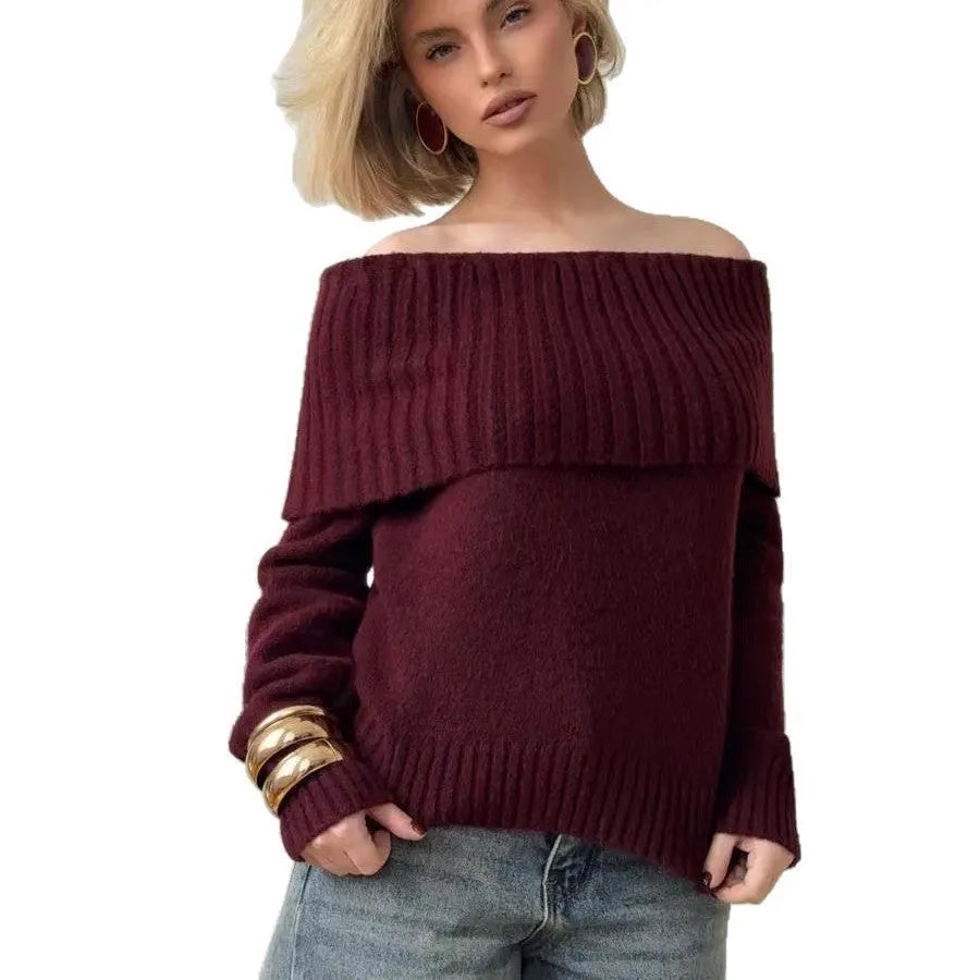 Grey off-the-shoulder sweater with 3D textured pattern and strapless design