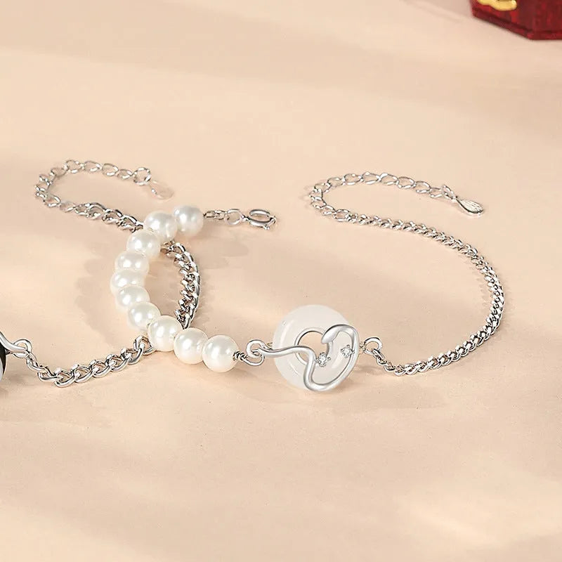 925 sterling silver couple bracelet with snake zodiac design and peace buckle in new Chinese style