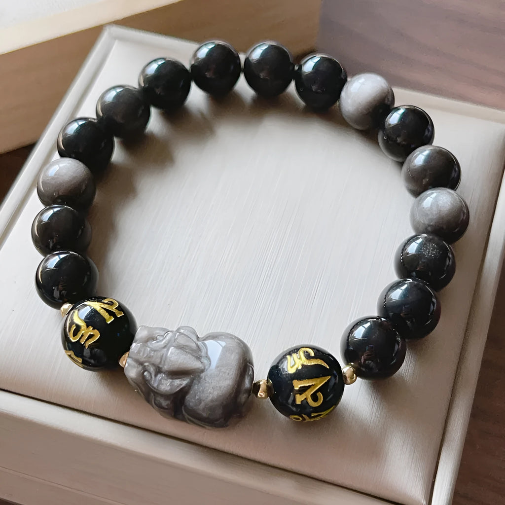 Handmade Silver Stone bracelet for men with zodiac and proverbs design in 956 colour.