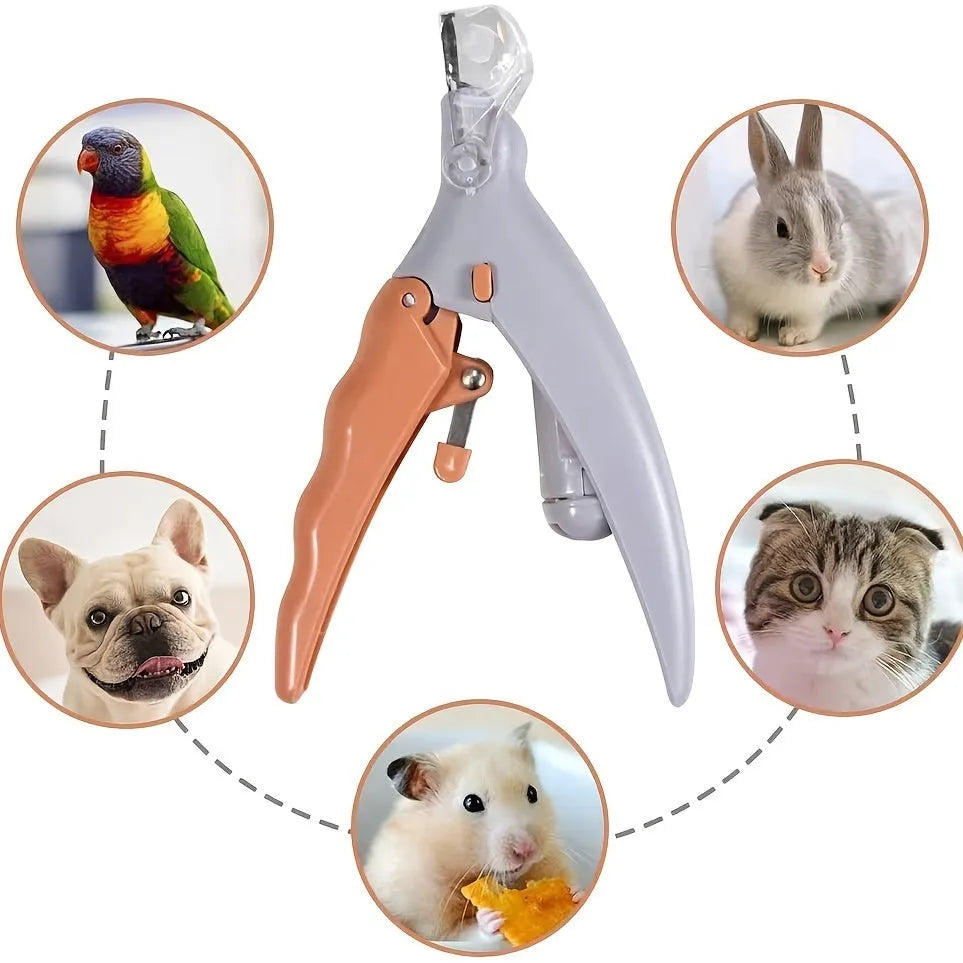 Yellow LED pet nail trimmer with magnifying glass and built-in nail catcher for dogs and cats
