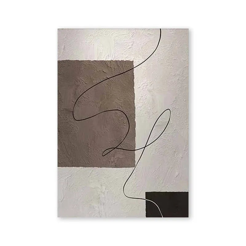 Hand-painted abstract oil painting on canvas, rolled frameless vertical wall art in brown beige for living room or bedroom decor