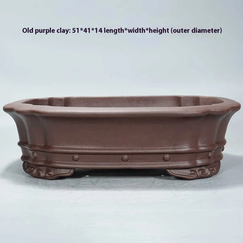 Handmade purple clay rectangular begonia flower pot antique design 51x41x14cm