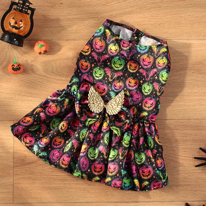Angel wings Halloween pet costume for dogs in bright pumpkin or bat colours