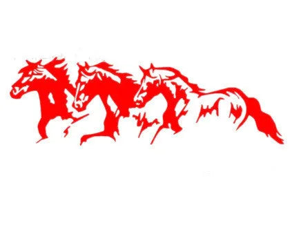 Three horses design vinyl car decal sticker, 25cm long, in black, white, red, or blue.