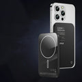 Magnetic wireless alloy power bank in titanium gold and black, showing creative design.