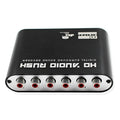 Black DTS Dolby Digital audio decoder with optical, coaxial, and stereo inputs