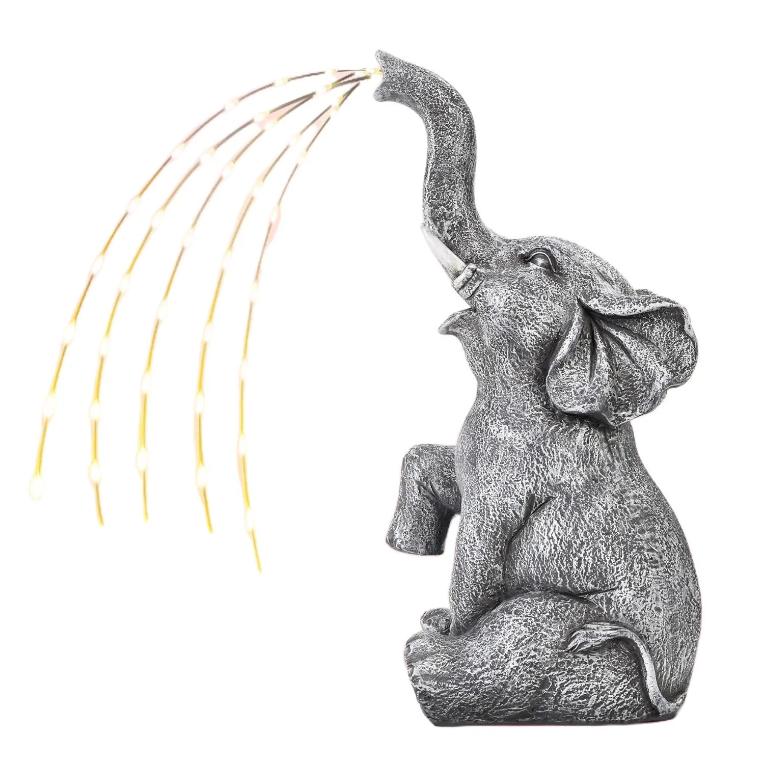 Resin elephant garden sculpture with integrated LED lighting strip for outdoor decoration