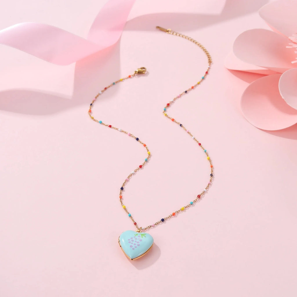 Women's stainless steel necklace with gold-plated fruit and heart pendant on 41-50cm chain