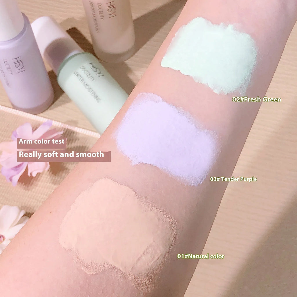 HISYI Silky Clear Makeup Primer bottle in one of three colour options for brightening and smooth application