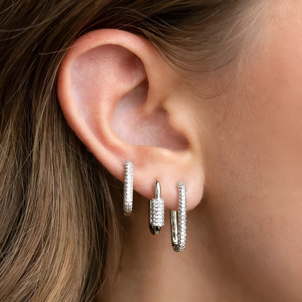 Women's geometric three-piece copper ear clip set with micro inlaid zircon detailing in gold or white colour