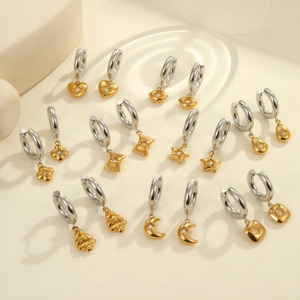 Christmas tree and heart shaped stainless steel earrings with 18K gold electroplating