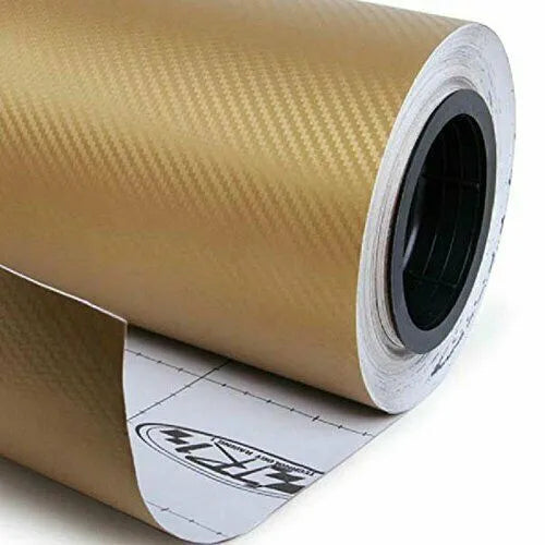 Roll of black 3D carbon fibre texture adhesive sticker for car decoration, showing textured pattern.