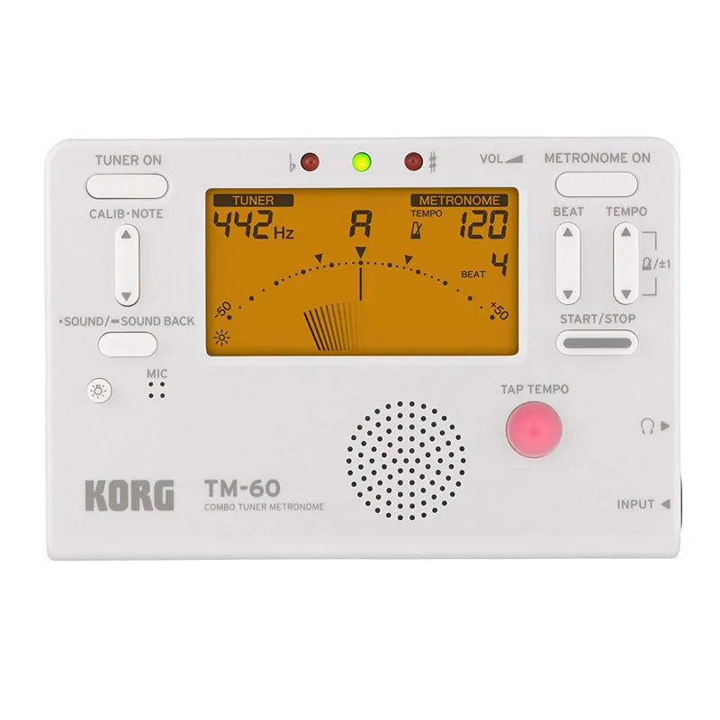 TM-60 digital electronic metronome with plastic shell and display showing tempo settings
