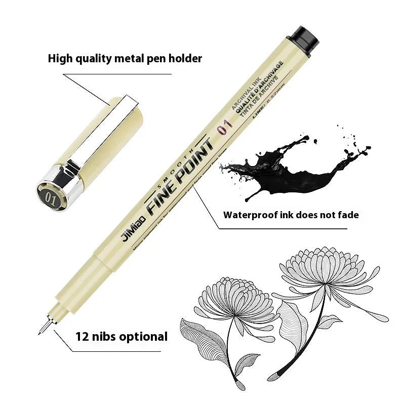 Waterproof needle drawing pen with syringe cartoon design, black ink and 133mm plastic body for sketching