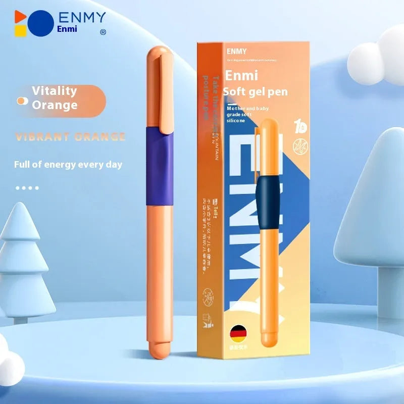 Plastic posture correction pen shown in blue, green gradient, purple, and orange colour options, displayed in its box.