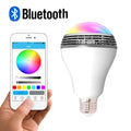 Creative Home LED smart bulb with Bluetooth speaker in E27 fitting showing dimensions and RGB lighting