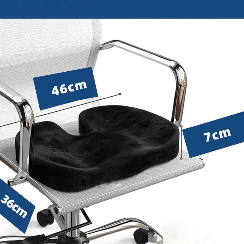 Black U-shaped memory foam seat cushion for office chairs.