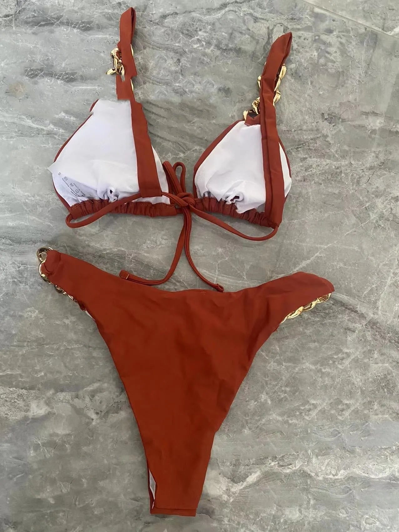 Brown tube top push up bikini set with split bottom design for women swimming